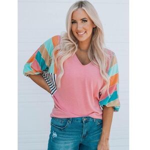 Chic Boutique V Neck Dolman Sleeve Fun Flirty Top. New